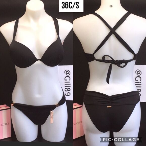 🔥Victoria Secret Swimsuit bikini set black 38C/Small New - Picture 2 of 13